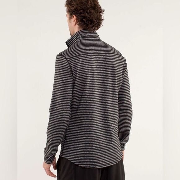 Lululemon Men’s Studio 1/2 Zip Classic Stripe Heathered Black Pullover Small - Picture 4 of 16